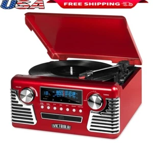 Bluetooth Record Player 3-Speed Turntable CD Player AM FM Radio Retro - Picture 1 of 2