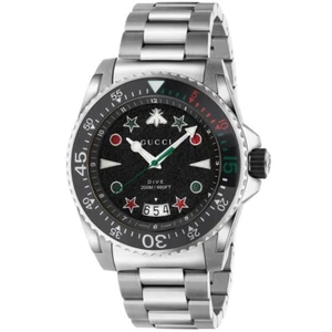 Reloj Gucci Dive 45 mm esfera negra acero inoxidable pulsera cuarzo para hombre YA136221 - Imagen 1 de 4