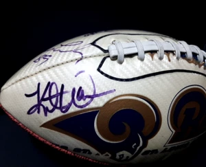 Marshall Faulk Kurt Warner Isaac Bruce 2003 St Louis Rams Team Signed Football - Picture 1 of 7