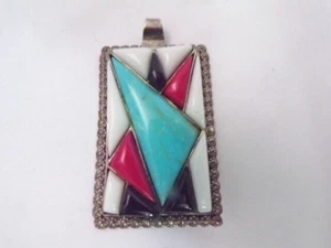 VINTAGE STERLING NAVAJO MULTI EDELSTEIN INDIANER ANHÄNGER 2 1/4" - Bild 1 von 6