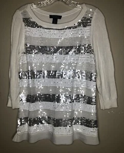 White House Black Market Pailletten Pullover klein creme weiß grau Feinstrick weich - Bild 1 von 10