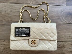 CHANEL Classic Lambskin Quilted Medium Double Flap Bag Beige, 24K Gold Hardware