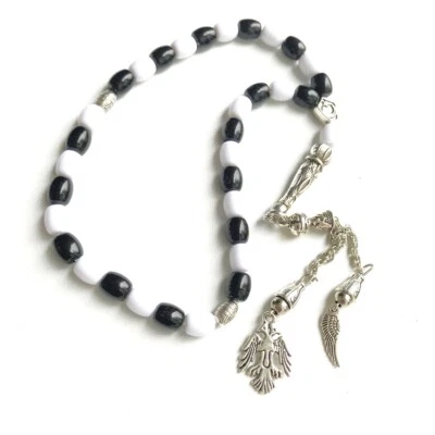 OSMANLI 1453 ® Tesbih 33 lü SIYAH BEYAZ Göktürk OSMANLI 1453 KAYI Türkiye Kartal Zülfikar bt2