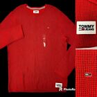 NEU Tommy Hilfiger Herren einfarbig rot gestrickt Baumwolle Rundhalsausschnitt PULLOVER LoGo Pullover L