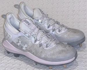 UNDER ARMOUR Harper 8 Low ST White Silver Metal Baseball Cleats Mens Sz 6.5 - Picture 1 of 8