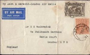 1931 Australia a Londres Via Karachi 2 estampillas dirigidas correo aéreo cubierta, GC - Imagen 1 de 1