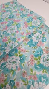 2 Vtg Pillowcases Soft Turquoise Aqua Blue with Pink Floral 30"x19" READ