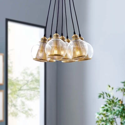 Modway Peak Brass Cone and Glass Globe Cluster Pendant Chandelier - Image 1 of 4