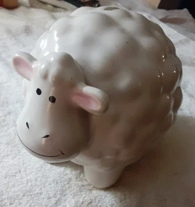 Cute Ceramic Sheep Piggy Bank – White Glossy with Pink Ears – webster group 5.5" - Picture 1 of 5