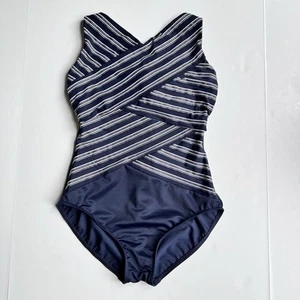 Miraclesuit Swimsuit Size 12 One Piece Striped Tummy Control Shaper Underwire - Picture 1 of 12