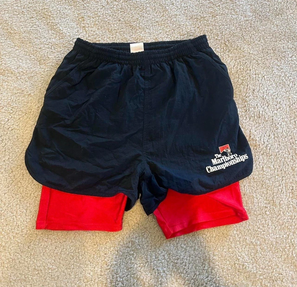 Pantalones Cortos De Colección Marlboro Talla Pequeña Azul Años 90 Forro Atlético Foto 1 de 4