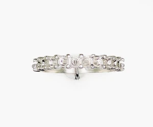 2.5 mm Round 12 Stone Anniversary Band Sterling Silver Ring Setting - Picture 1 of 3