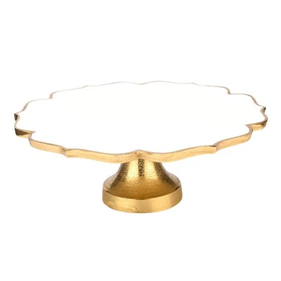 Cruiser’s Caché 16" Sculpted Metal Cake Stand, White Enamel and Rustic Gold F... - Image 1 of 4