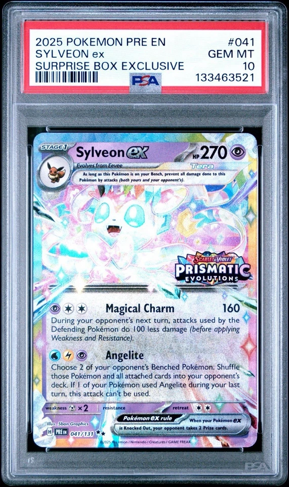 PSA 10 Sylveon Ex Holo #041 2025 Prismatic Evolutions Caja Sorpresa Foto 1 de 3
