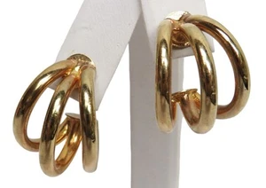 Sheila Fajl Triple Hoop Claire Gold Tone Plated Earrings - Picture 1 of 5