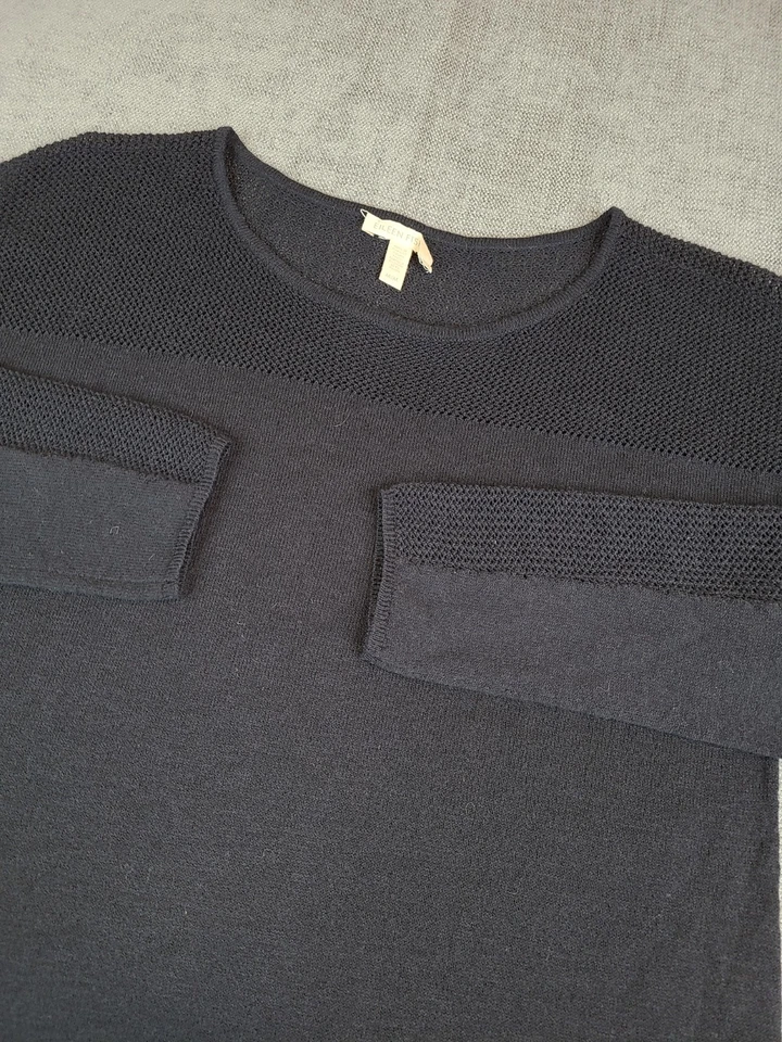 Eileen Fisher Top 女式 M 黑色羊毛长袖半开襟针织套衫衬衫 — 第 1/4 张图片