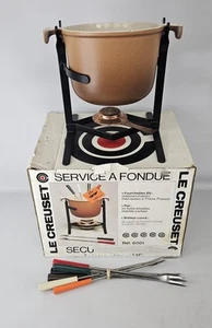 NO BURNER! Vintage 1980's Le Creuset Enameled Cast Iron Fondue Set 6001 READ - Picture 1 of 13