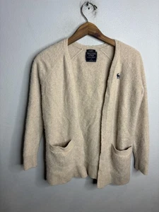 Abercrombie & Fitch Cardigan Womens Small Beige Cashmere Open Front Pockets - Picture 1 of 6
