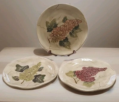 Set of 3 Tabletops Gallery Cabernet Salad Plates 8 1/2 "  Hand Painted Grapes - Image 1 of 3