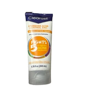 Clearasil 5 in 1 Exfoliating Facial Medicated Wash Stubborn Acne Control 6.78 oz - Picture 1 of 2