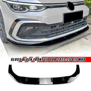 FOR 2022-25 GTI MK8 GLOSS BLACK V STYLE 3PC FRONT BUMPER LIP SPLITTER - Picture 1 of 10
