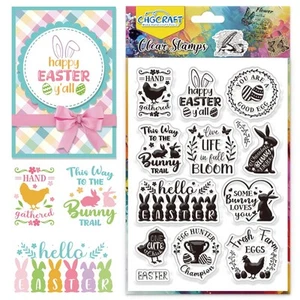 Easter Clear Stamps Bunny Chicken Greetings for DIY Scrapbooking Card Making - Picture 1 of 8