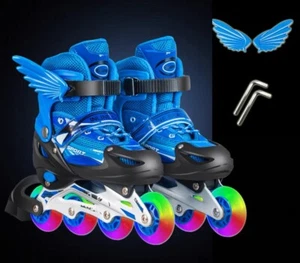 Neu blau Rollschuhe Klinge verstellbar Damen Jugend US 5 bis 7 mit Flügelrädern - Bild 1 von 2