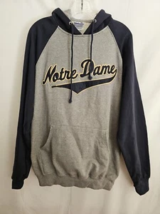 Vintage Notre Dame Hoodie Mens Gray with Blue Sleeves Sweatshirt Size Medium - Picture 1 of 9