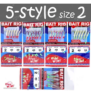 5-style Fishing Bait Rigs Size 2 Premium sabiki 6 Hooks - Picture 1 of 3