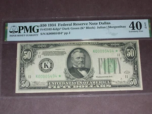 1934* $50 Dallas STAR Federal Reserve Note FRN • PMG 40EPQ • 2102-K* Very Scarce - Picture 1 of 6