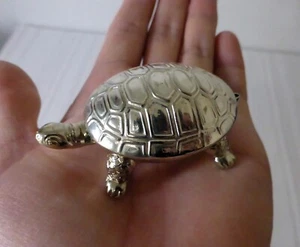 JAPAN Vintage 2.6" Silver plate metal figurine TURTLE MUSTARD POT DISH ornament - Picture 1 of 9