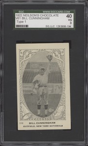 1922 NEILSON'S CHOCOLATE BILL CUNNINGHAM 112 VG V61 TYPE 1 NO HIGHER SGC 3 GIANT