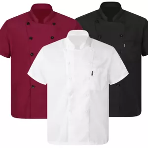 Unisex Short Sleeve Chef Coat Jacket Double-Breasted Kitchen uniform Shirts - Picture 1 of 40