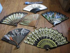 SIX Pcs Beautiful Vintage Asian Fans Very Nice! - Picture 1 of 12