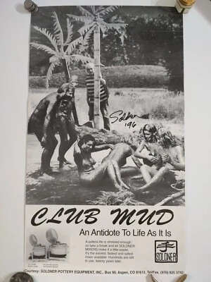 RARO De Colección Paul SOLDNER Autógrafo Firmado Pottery Club Mub Risque Anuncio Póster Moderno  Foto 1 de 4