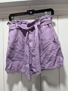 ZARA High Waist Belted Paper Bag Shorts with Belt Tie in Lavender Size M
