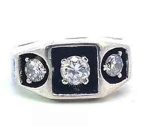 Mens 14k White Gold Diamond RING 1.026ct/10.9gm CERTIFIED Three Stone Vintage - Picture 1 of 13