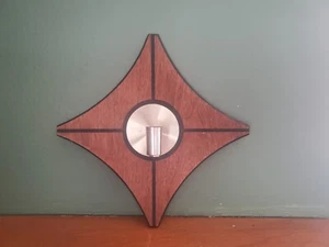 Vintage MCM Wood Wall Candle Sconce Black Brown Star - Picture 1 of 6