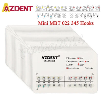 Paquete de 10 soportes de ortodoncia dental brackets metálicos mini MBT 022 345 ganchos Foto 1 de 4