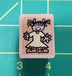 Kleines kleines Mädchen mit Schweineschwänzen Stempel Holz montiert von Hero Arts - Bild 1 von 2