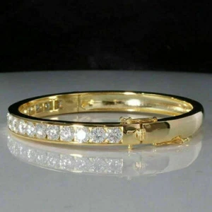 6.13Ct Round Cut Moissanite Tennis Women's Bangle 14K Yellow Gold Plated - Picture 1 of 2