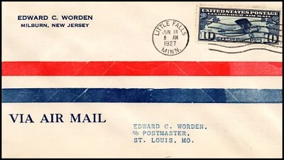 Scott C10 10 Cents Lindbergh  Worden FDC & Corner Card Typed Address - Image 1 of 2