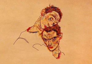 Oil painting Double-Self-Portrait-Egon-Schiele-man portrait free shipping canvas - Picture 1 of 1