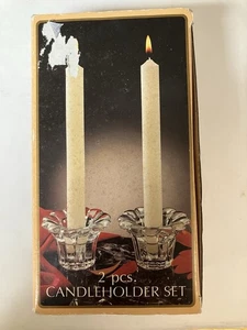 Vintage BORGONOVO Queen Clear Glass Taper Candle Stick Holder Set of 2 Italy NEW - Picture 1 of 6