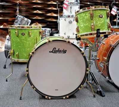 Ludwig 110 Aniversario Perla Esmeralda Latón Hardware Juego de Batería Paquete de Carcasa Foto 1 de 4