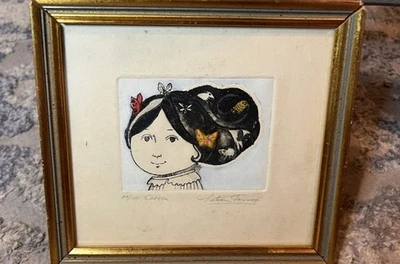 Leticia Tarragon ‘Cabeza’ Colored Etching LE 29/100 Signed Mexican Artist 7x7.5” - Image 1 of 4