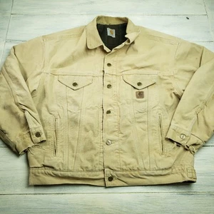 Giacca da lavoro camionista vintage Carhartt J10 bagnata tela marrone coperta foderata Union Made Med - Foto 1 di 11