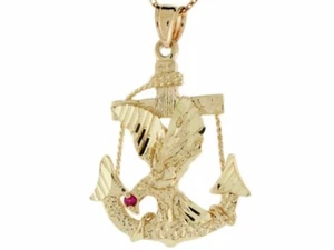 10k Yellow Gold Eagle Anchor Pendant with Simulated Ruby Accent - Picture 1 of 4