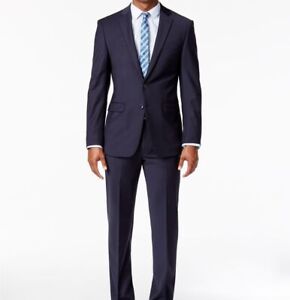 $640 Calvin Klein 38S Men Blue Slim X Fit 2-Piece Wool Suit Pants Jacket Blazer