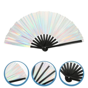 Festival Folding Fan Handheld Rave Fan Large Foldable Hand Fan Holiday Dancing - Picture 1 of 12